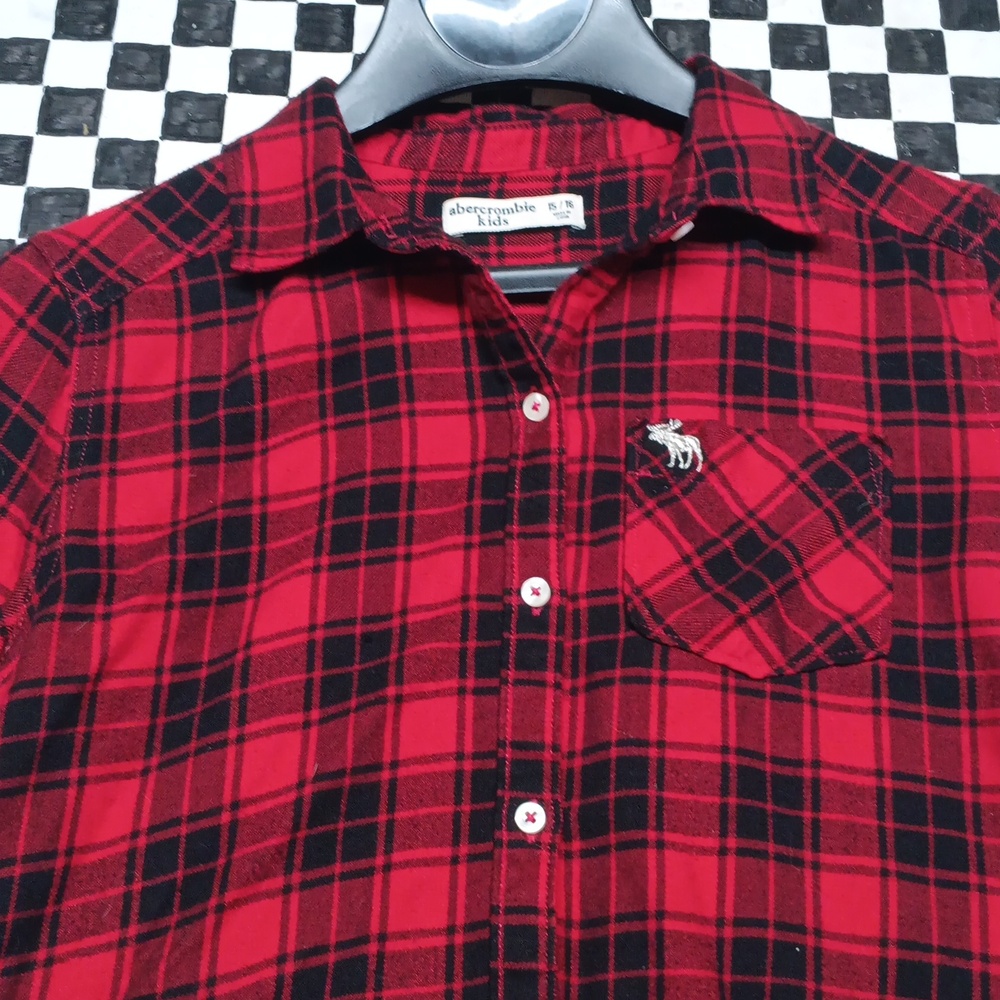 Red Plaid Bous Abercrombie Button Down Flannel Shirt 15/16